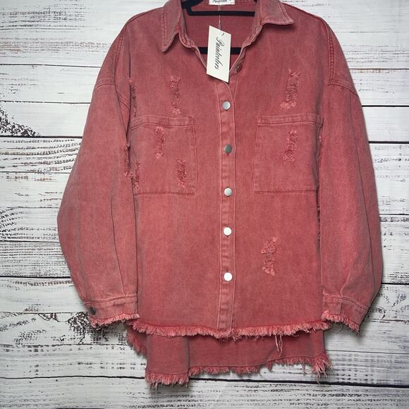 Paintcolors Jackets & Blazers - Paintcolors Distressed Indie Grunge Red Fringe Jean Jacket Medium
